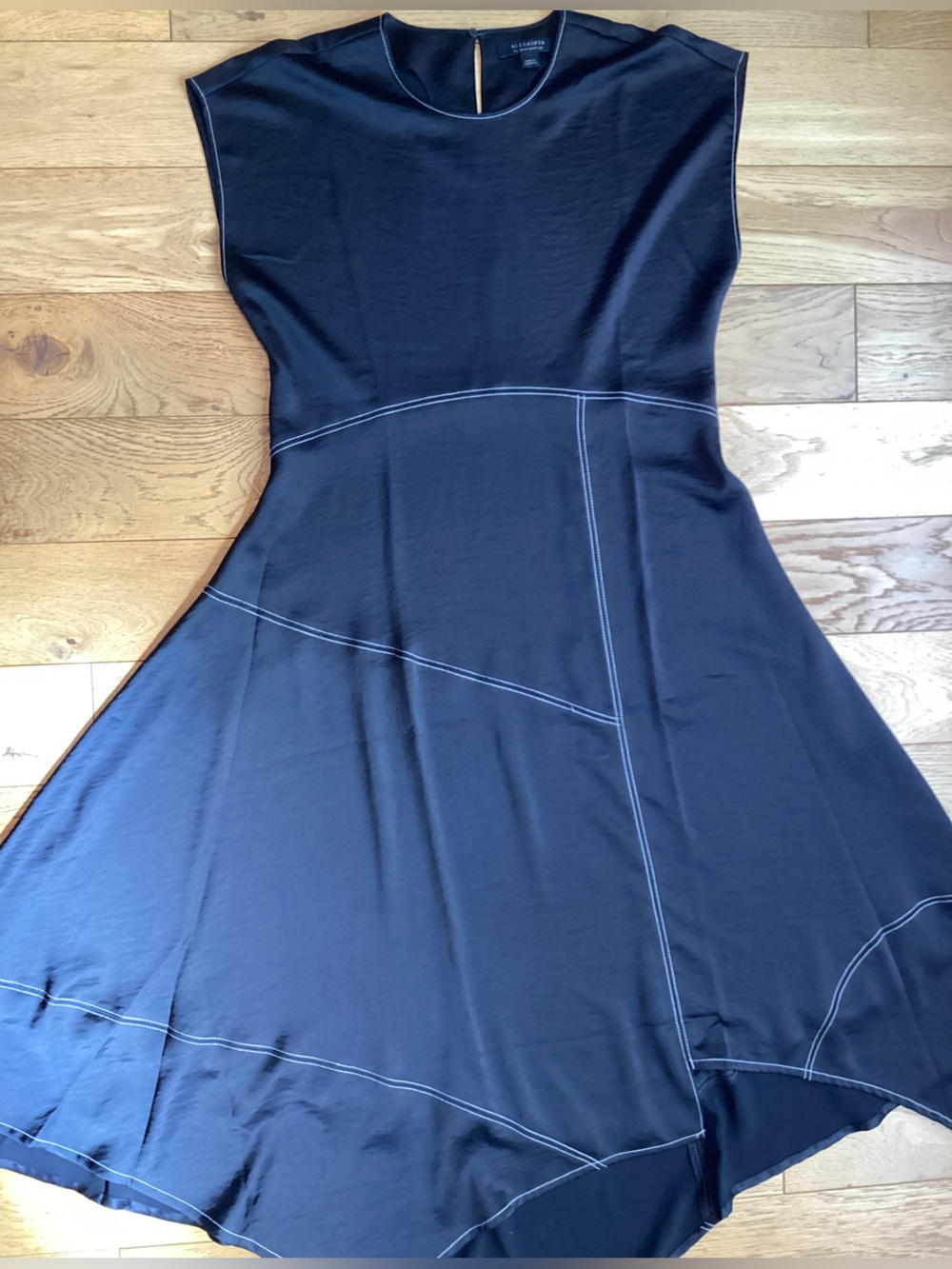 All Saints Agnes cap sleeve handkerchief, hem dress black - Picture 2 of 8